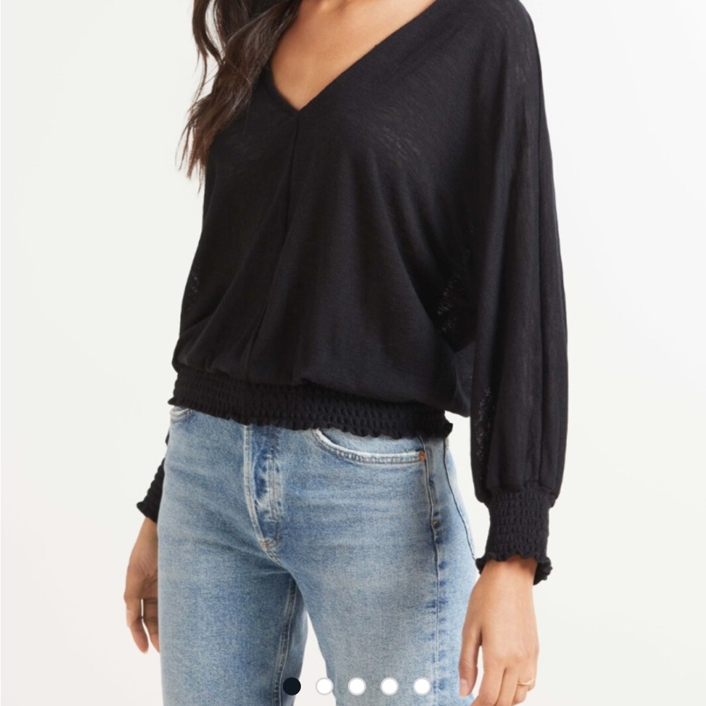 Evereve Layla Smocked Top Black M